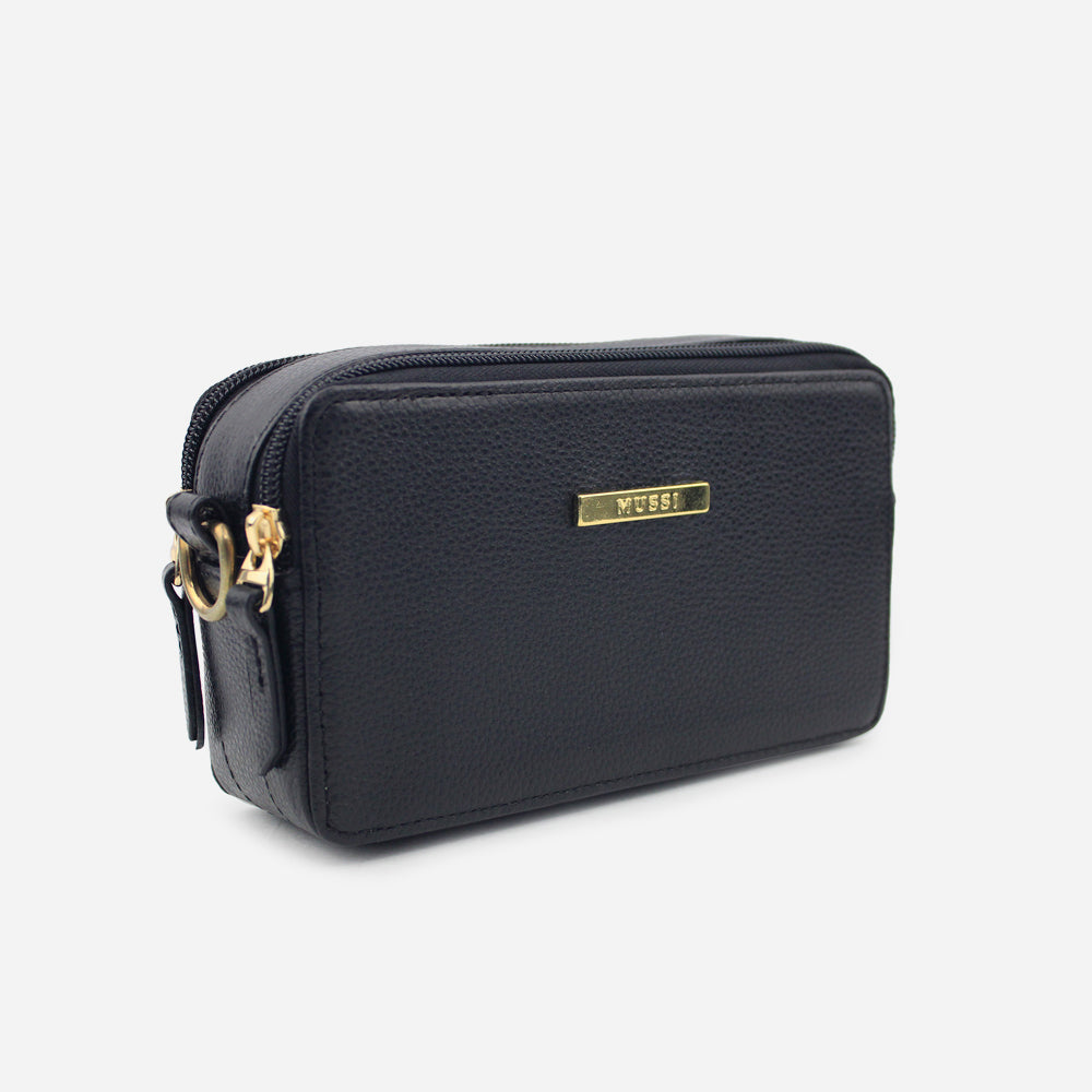 Bolso manos libres nebula de cuero para mujer - Negro