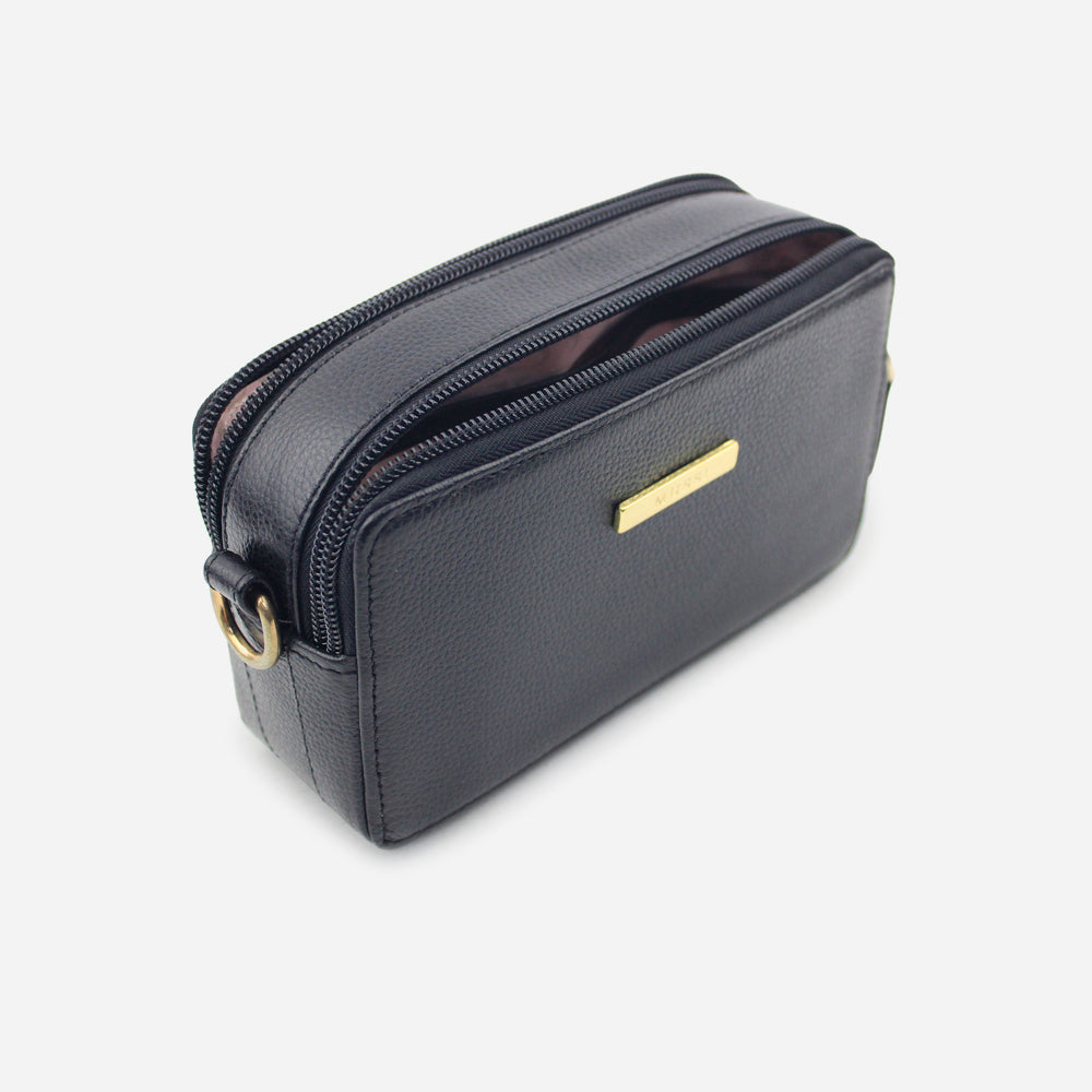 Bolso manos libres nebula de cuero para mujer - Negro