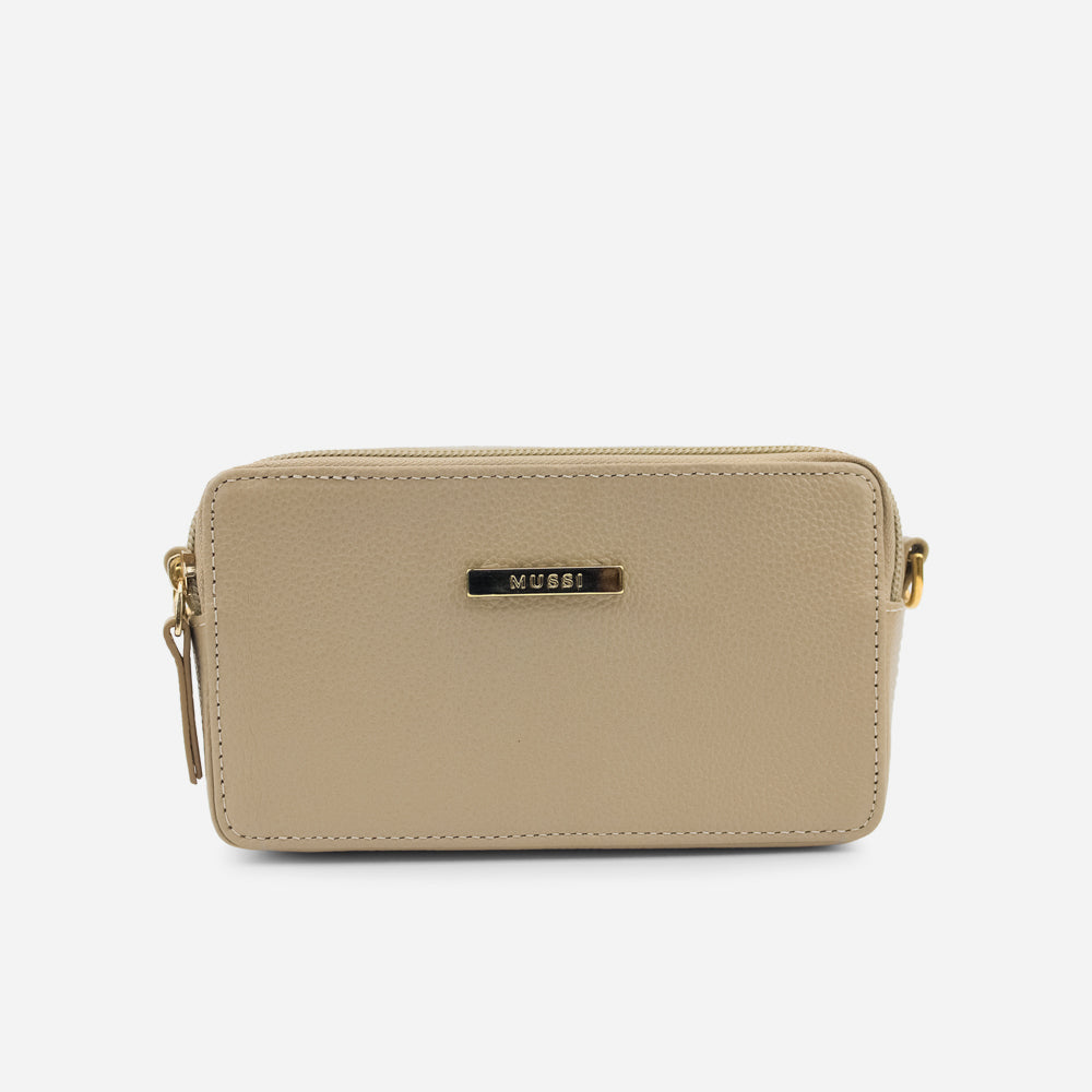 Bolso manos libres nebula de cuero para mujer - Taupe