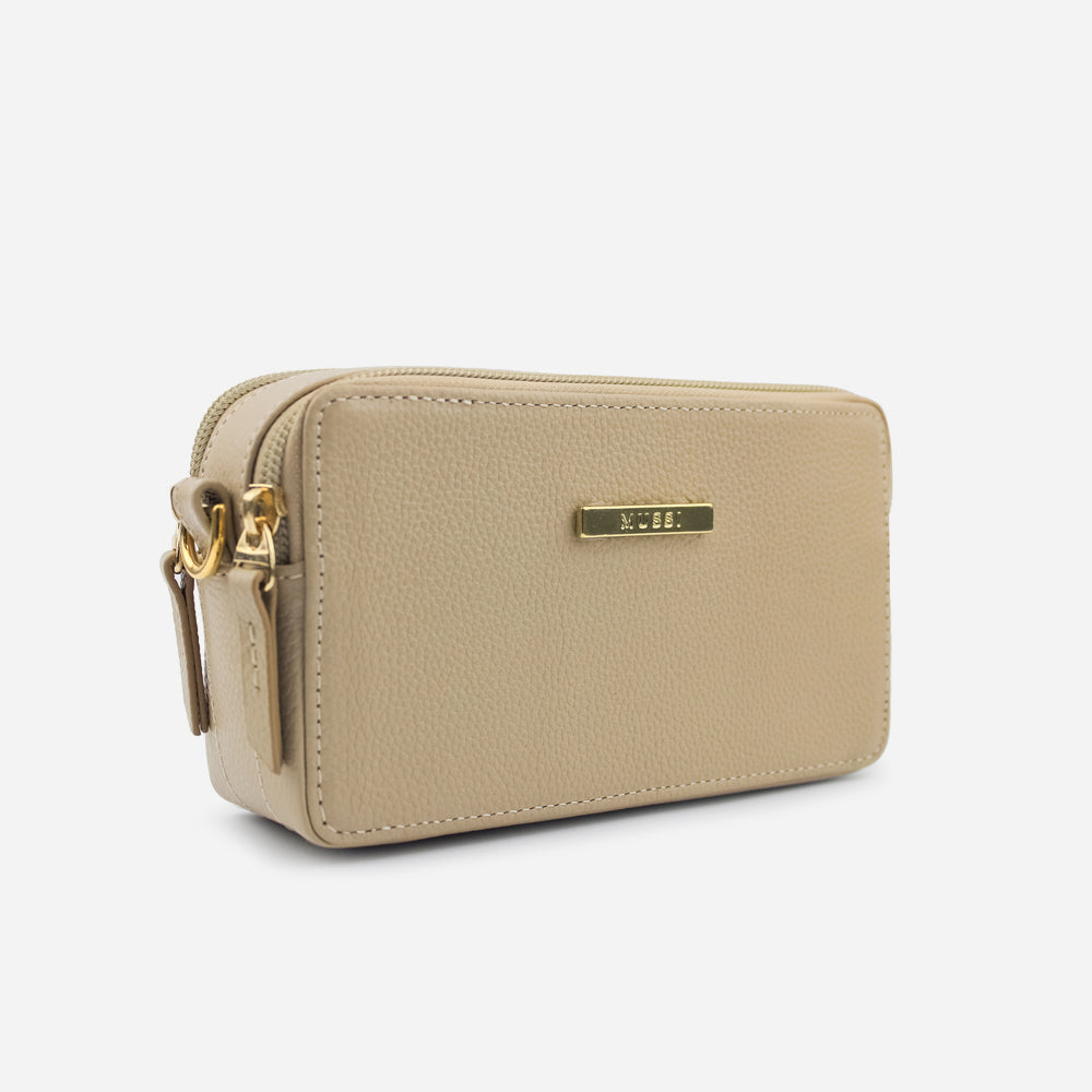 Bolso manos libres nebula de cuero para mujer - Taupe