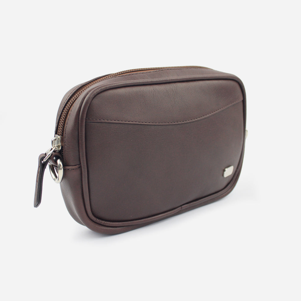 Bolso manos libres avellana de cuero para mujer - Café