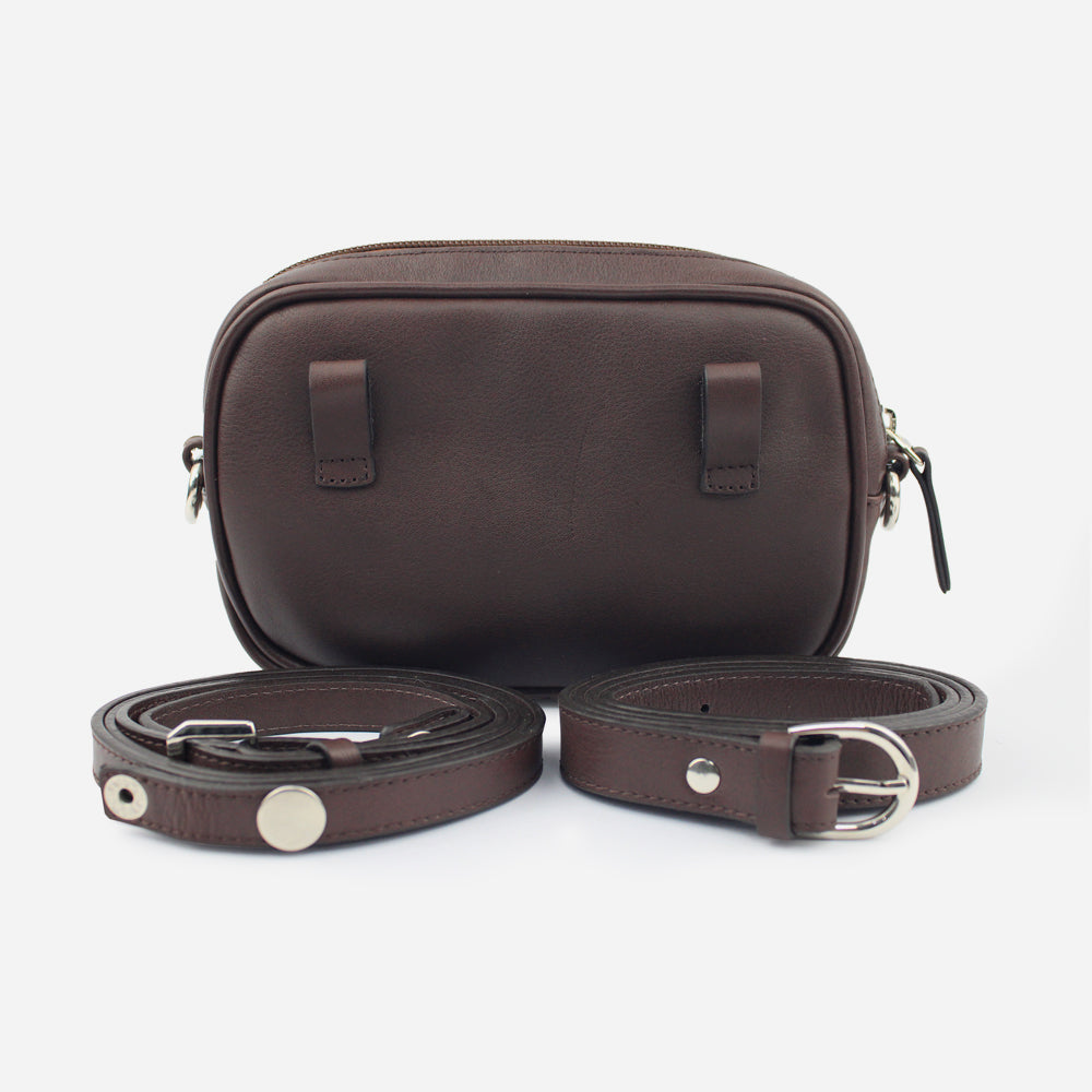 Bolso manos libres avellana de cuero para mujer - Café