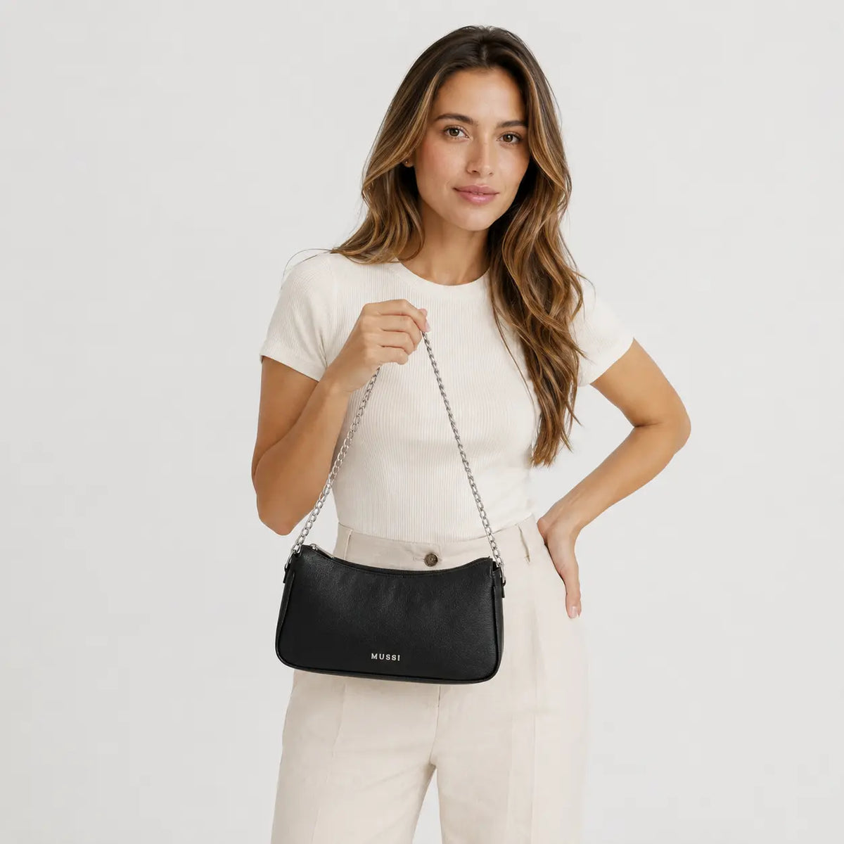 Bolso manos libres stirling de cuero para mujer - Negro