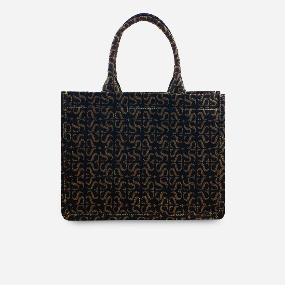 Bolso de mano rosas de textil para mujer - Negro