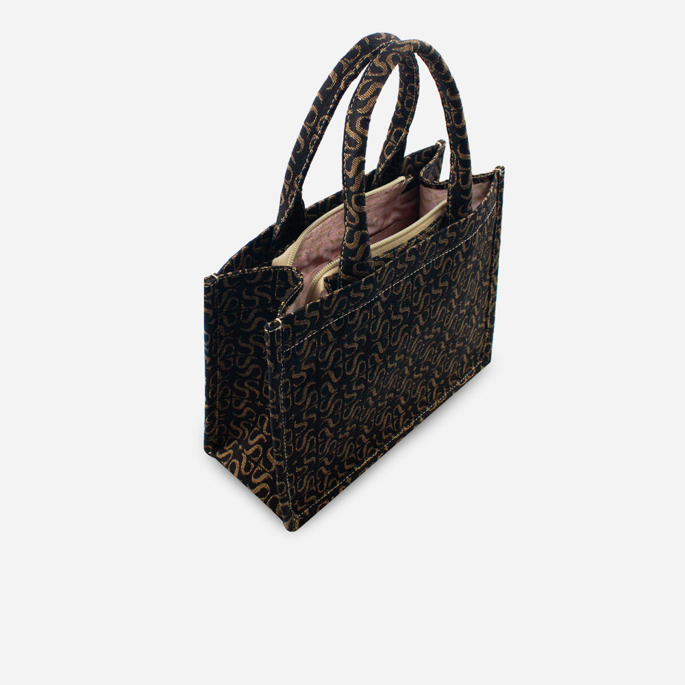 Bolso de mano rosas de textil para mujer - Negro