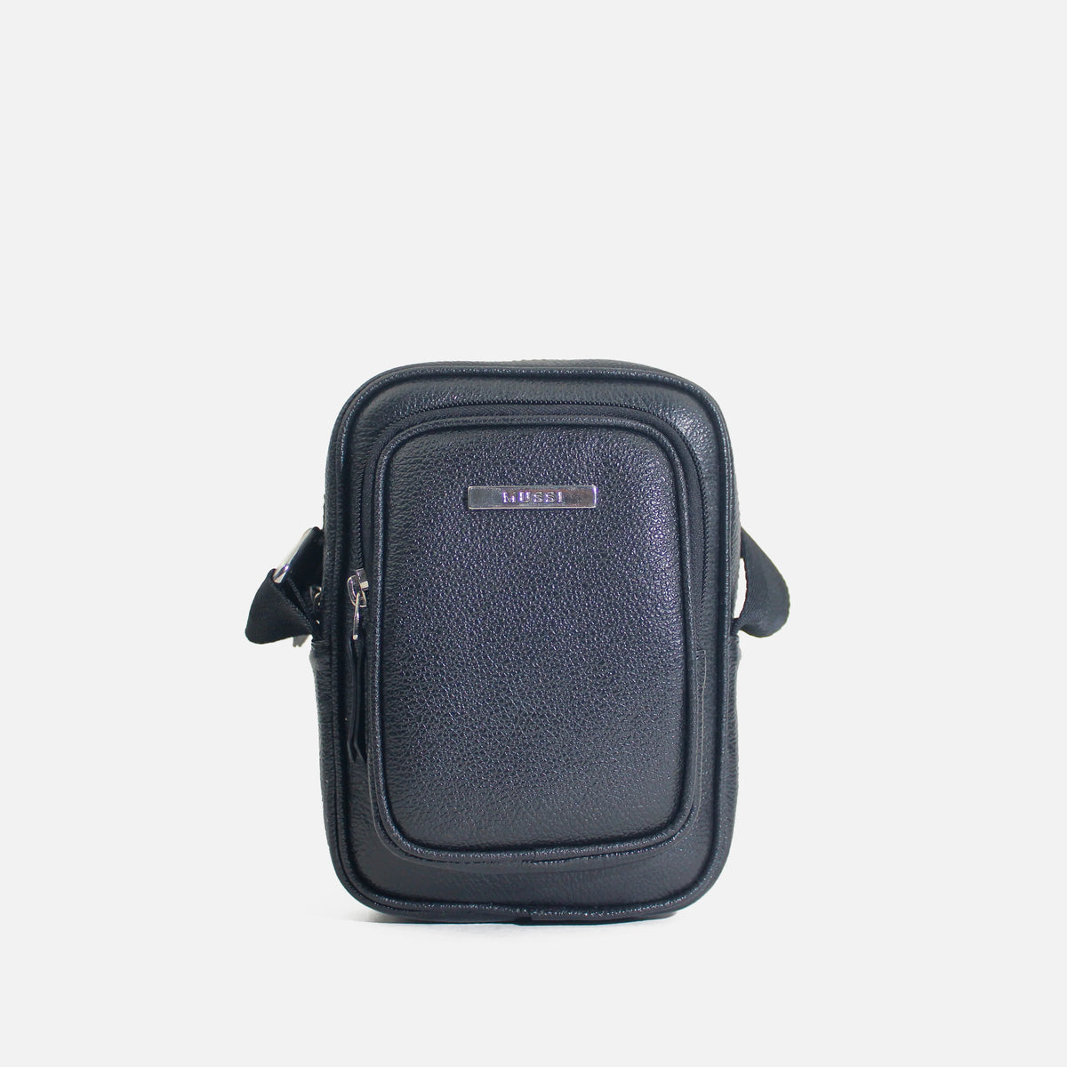 Bolso manos libres lisa de cuero para mujer - Negro