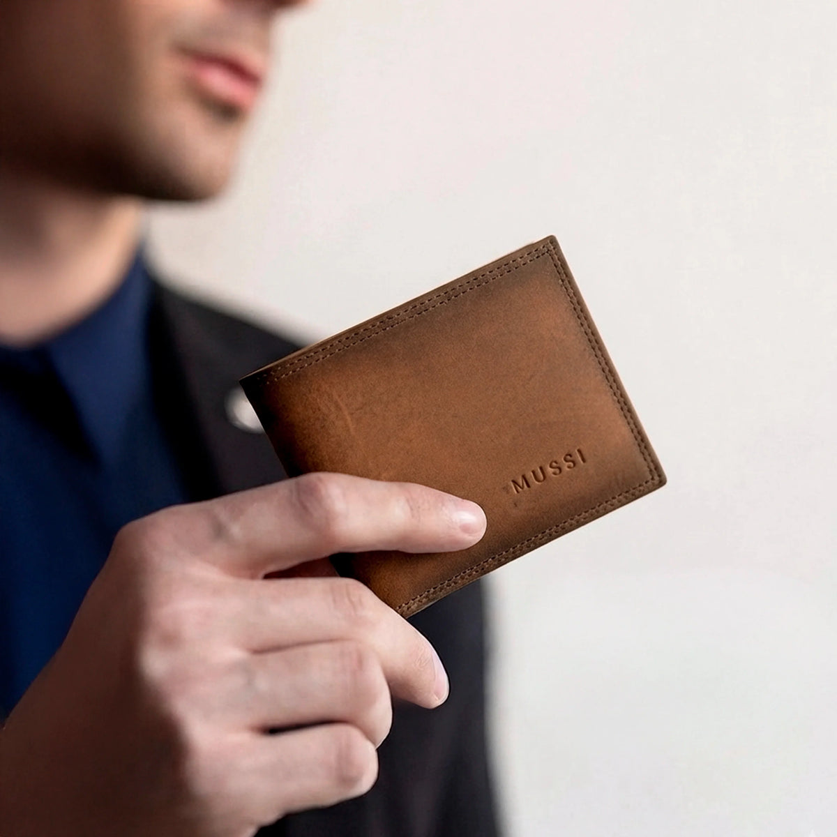 Billetera mathias de cuero para hombre - Brandy