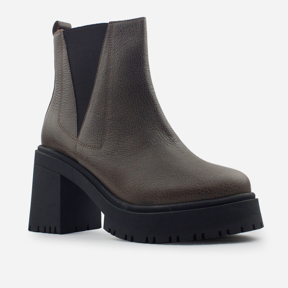 Botin plataforma dorotea de cuero para mujer - Café