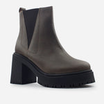 Botin plataforma dorotea de cuero para mujer - Café