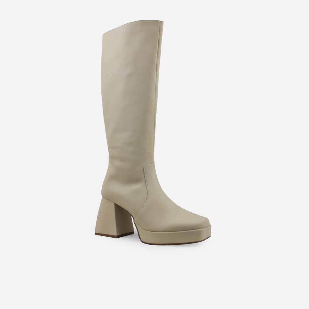 Bota tacon kara de cuero para mujer - Hueso