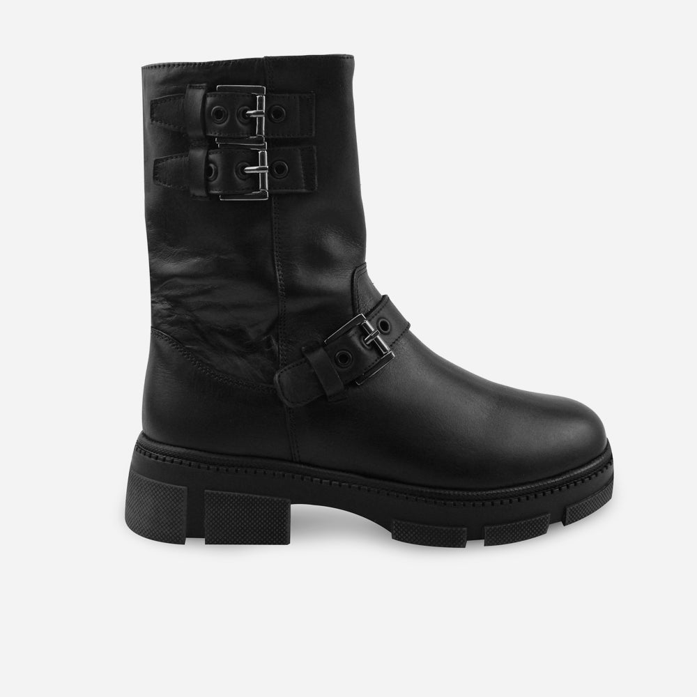 Bota plana jasmine de cuero para mujer - Negro