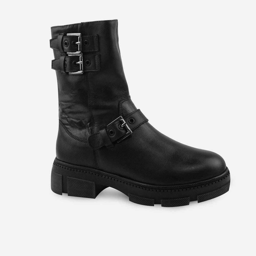 Bota plana jasmine de cuero para mujer - Negro