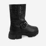 Bota plana jasmine de cuero para mujer - Negro