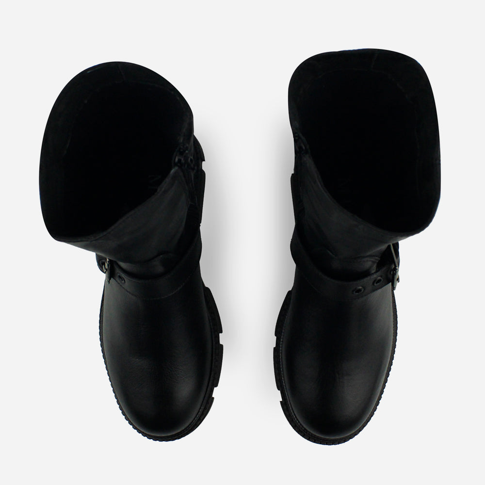 Bota plana jasmine de cuero para mujer - Negro