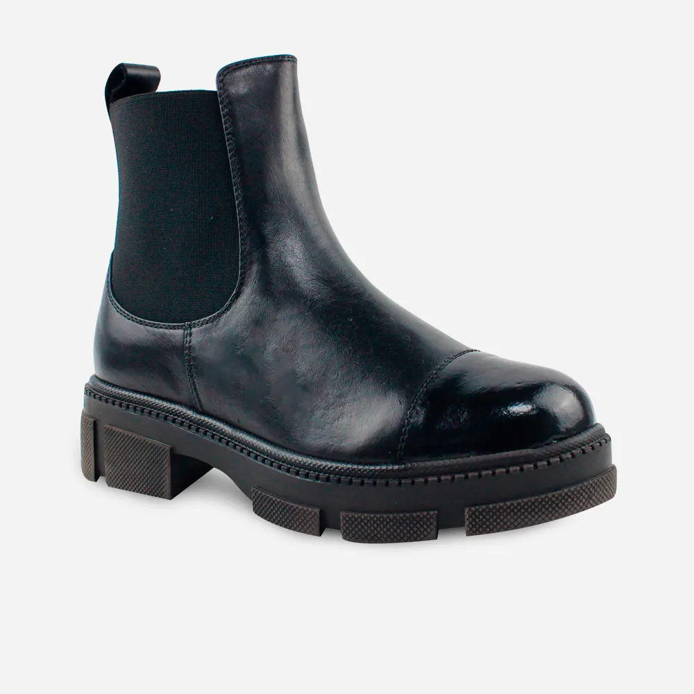 Botin plano sahara de cuero graso para mujer - Negro