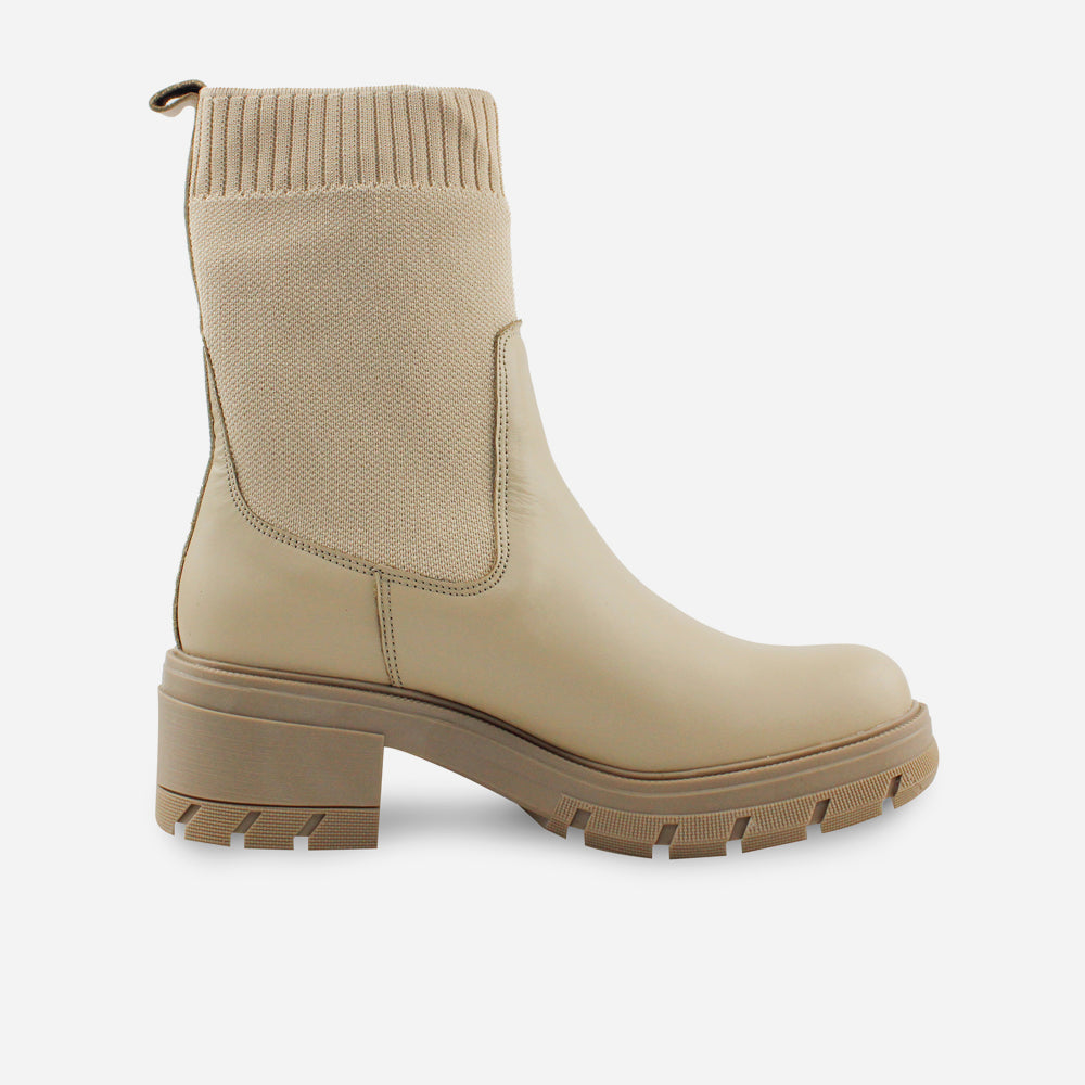 Bota plana amanecer de cuero para mujer - Beige