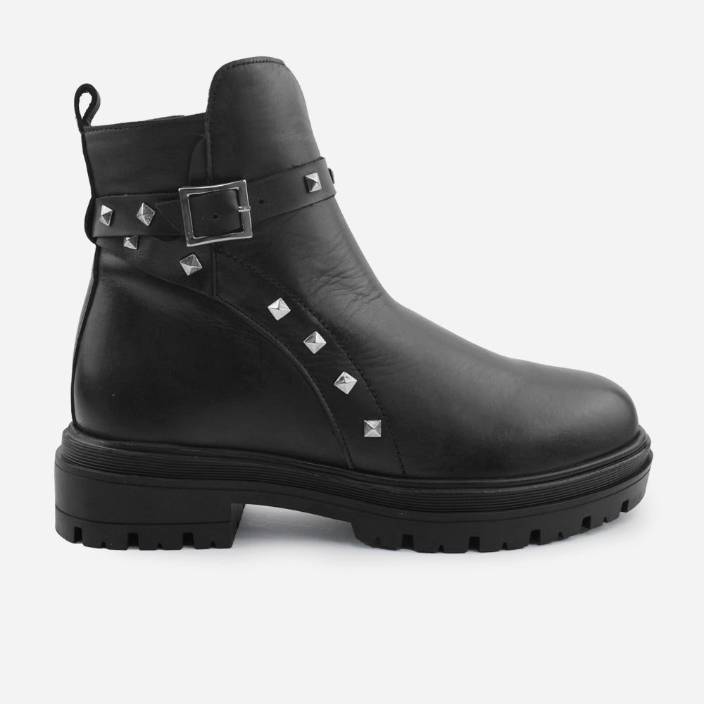 Botin plano lilo de cuero para mujer - Negro