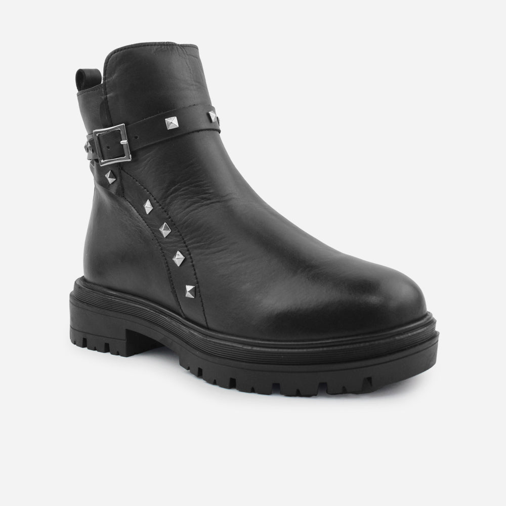 Botin plano lilo de cuero para mujer - Negro