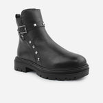 Botin plano lilo de cuero para mujer - Negro