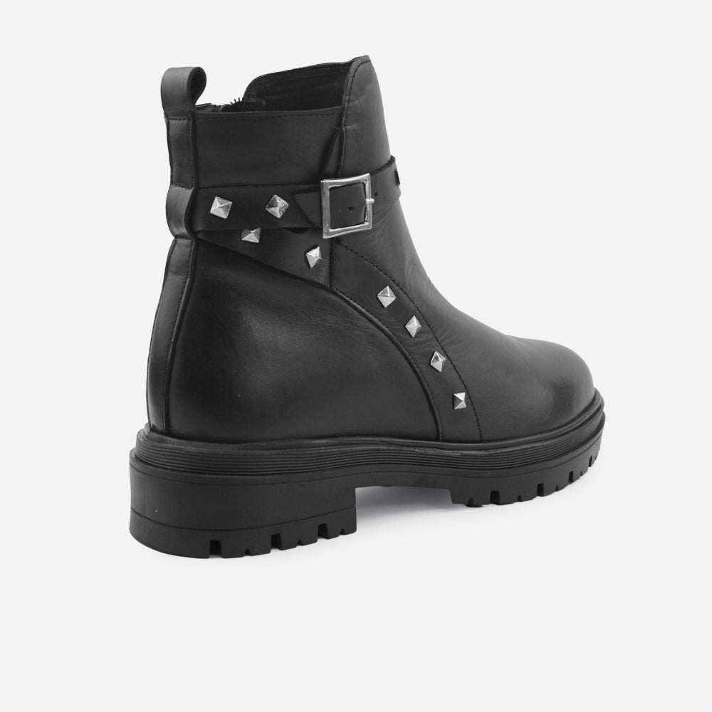 Botin plano lilo de cuero para mujer - Negro