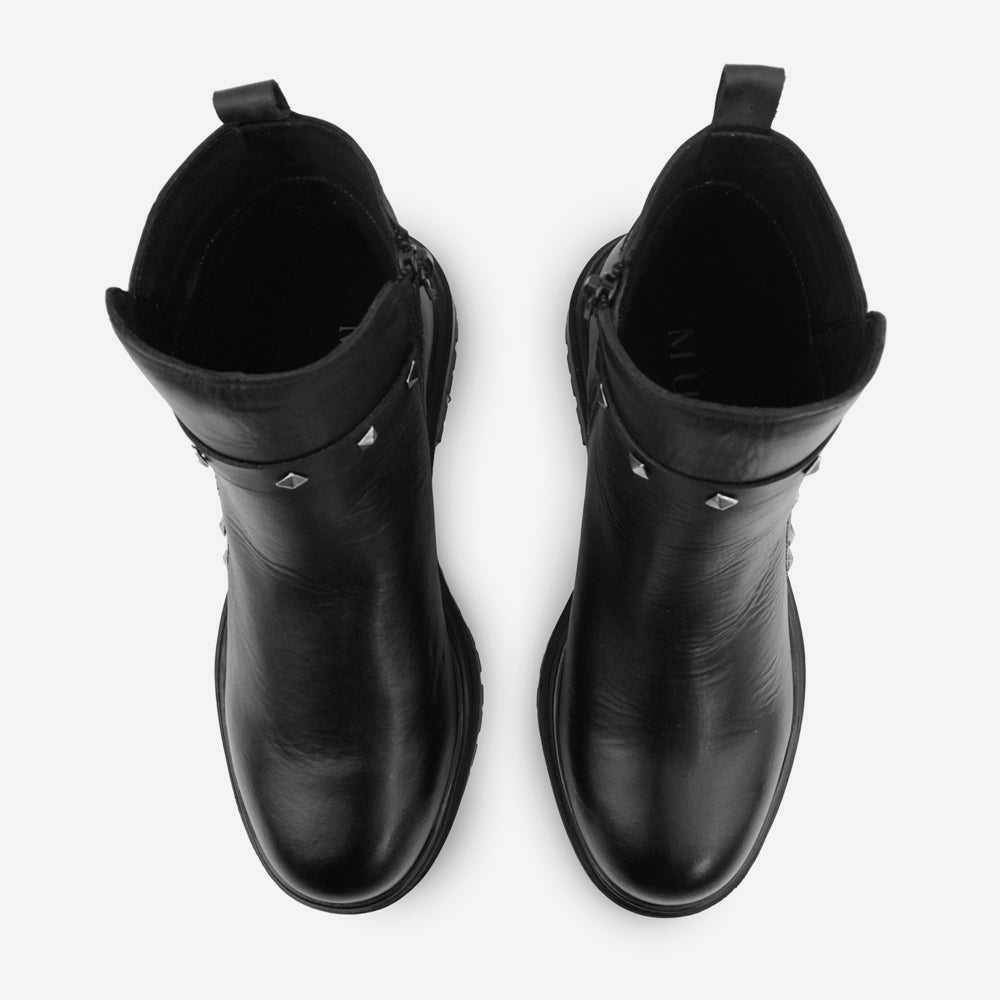 Botin plano lilo de cuero para mujer - Negro