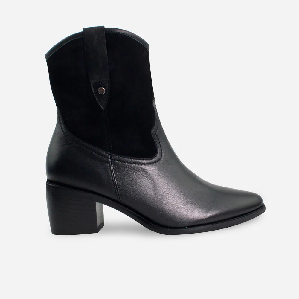 Botin texano florecer de cuero para mujer - Negro