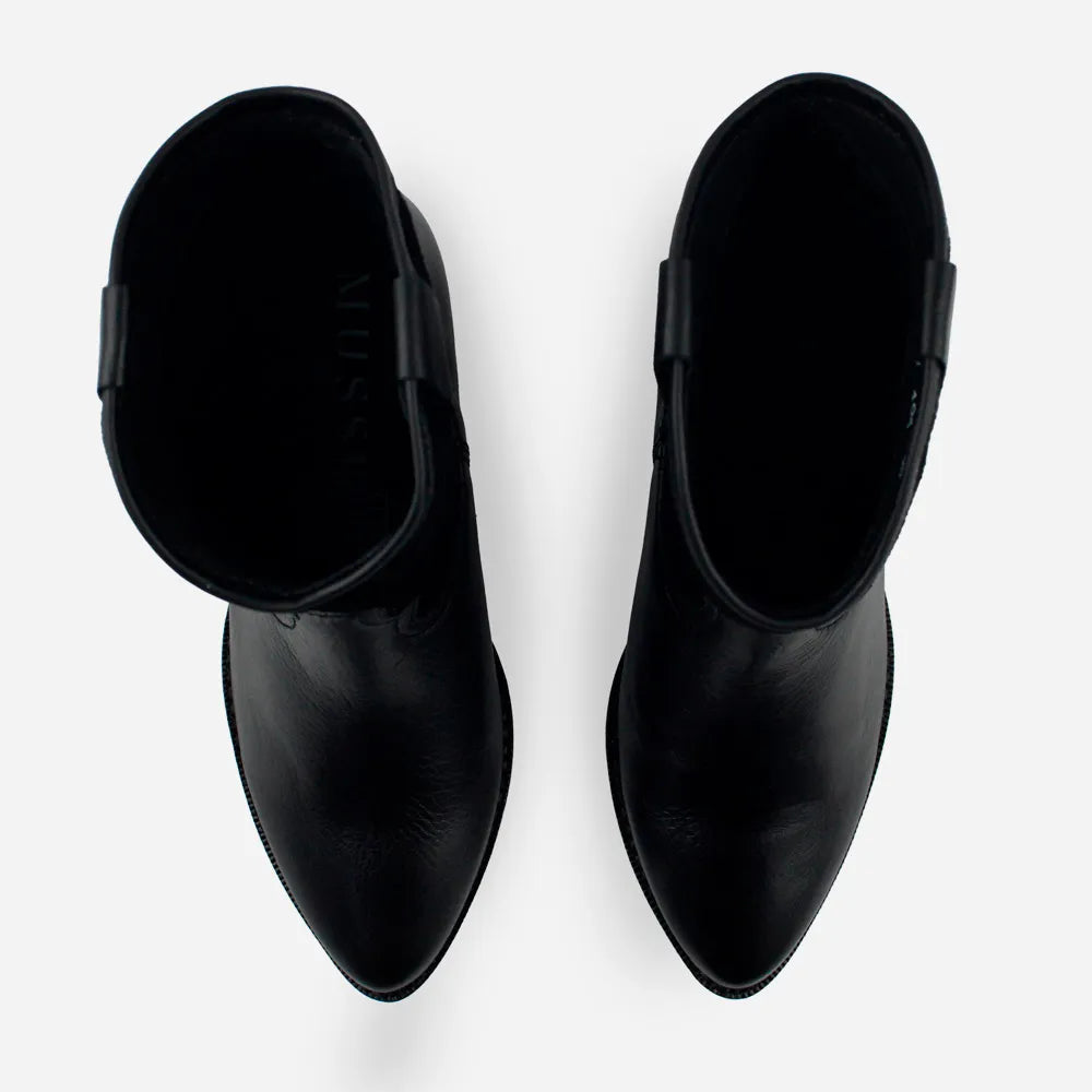 Botin texano florecer de cuero para mujer - Negro