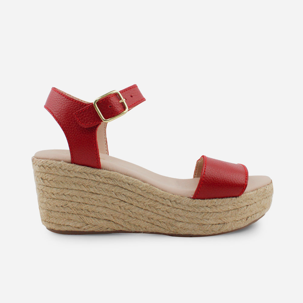 Sandalia plataforma perla de cuero para mujer - Rojo