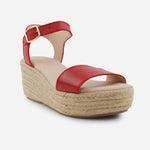 Sandalia plataforma perla de cuero para mujer - Rojo