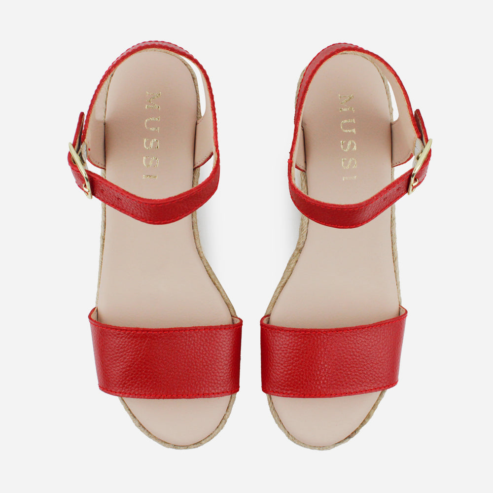 Sandalia plataforma perla de cuero para mujer - Rojo
