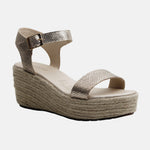 Sandalia plataforma perla de cuero para mujer - Oro