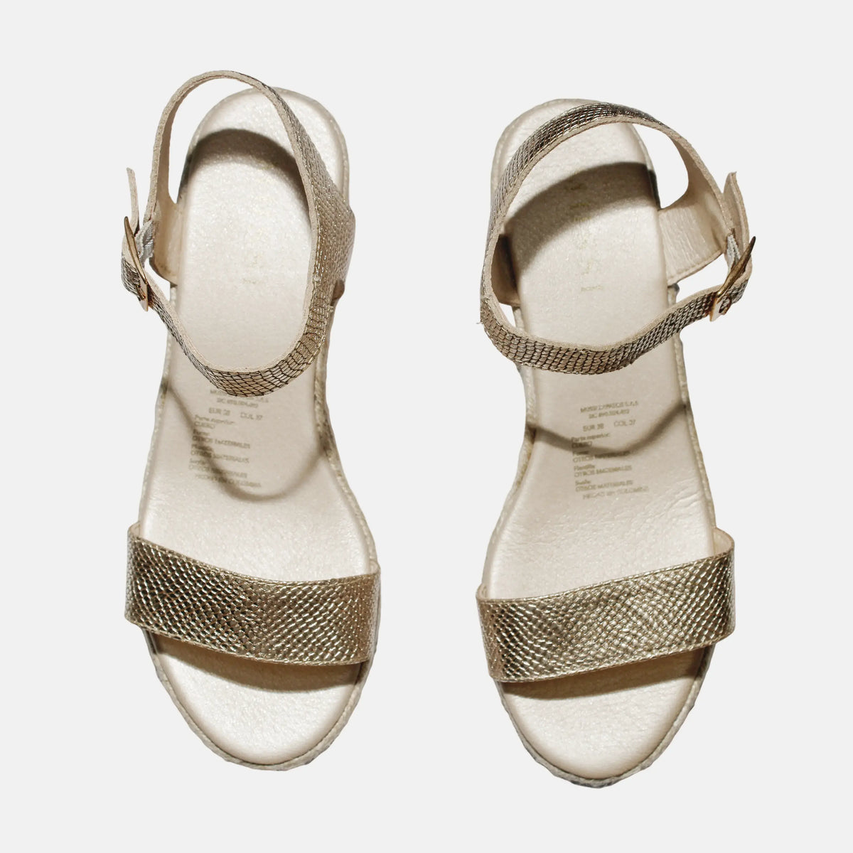 Sandalia plataforma perla de cuero para mujer - Oro