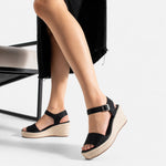 Sandalia plataforma perla de cuero para mujer - Negro