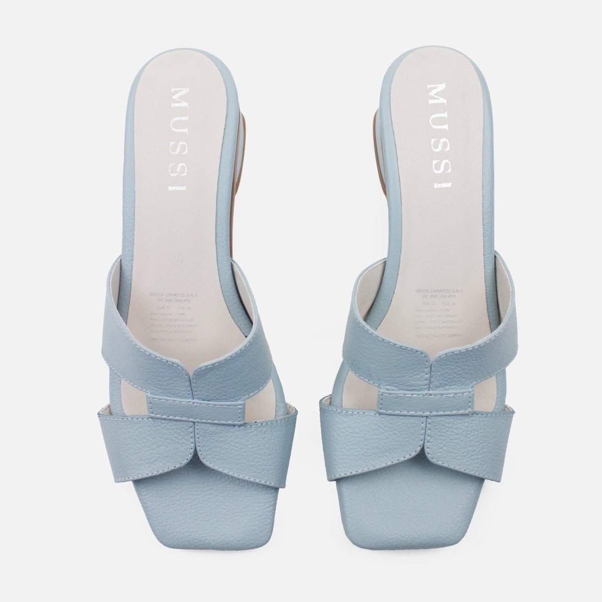 Sandalia tacon violeta de cuero para mujer - Celeste