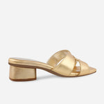 Sandalia tacon violeta de cuero para mujer - Oro