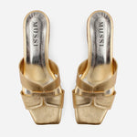 Sandalia tacon violeta de cuero para mujer - Oro