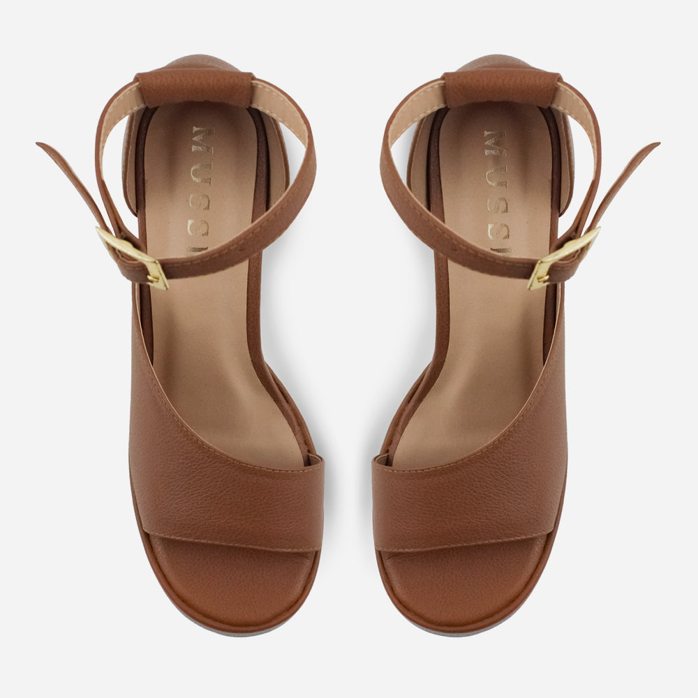 Sandalia tacon plataforma alya de cuero para mujer - Almendra