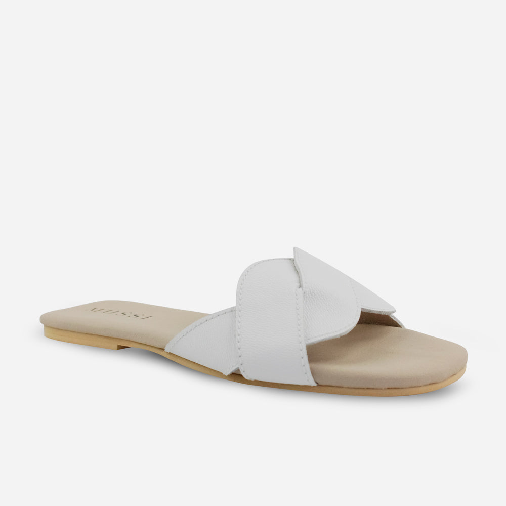 Sandalia plana sierra de cuero para mujer - Blanco