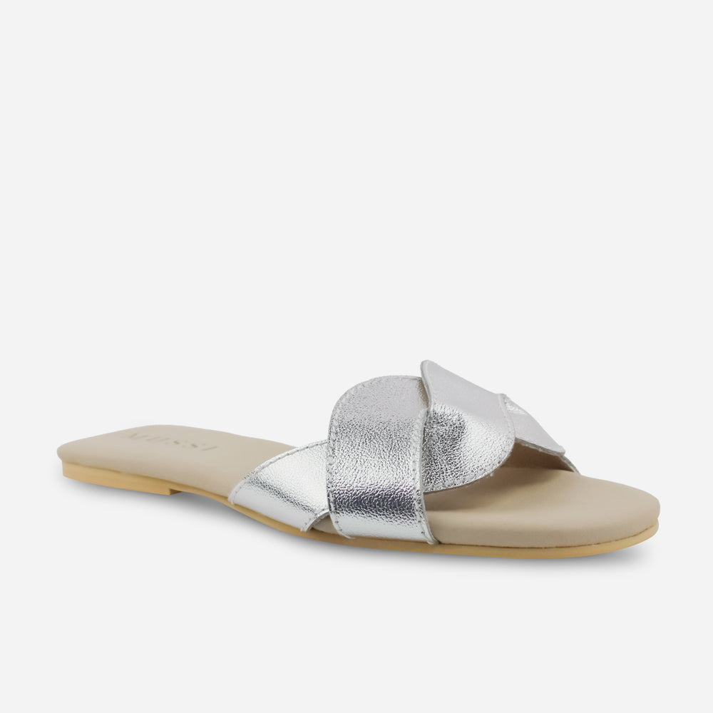 Sandalia plana sierra de cuero para mujer - Plata