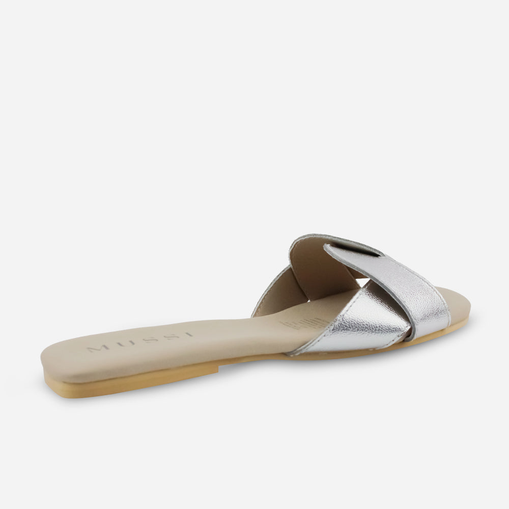 Sandalia plana sierra de cuero para mujer - Plata