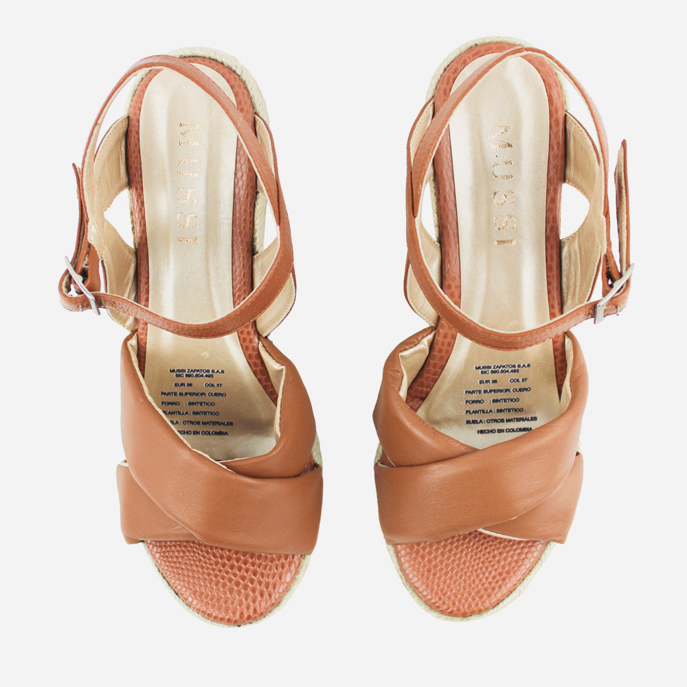 Sandalia plataforma leilani de cuero para mujer - Miel