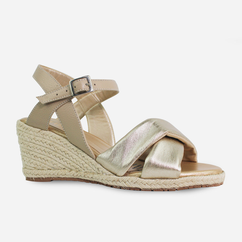 Sandalia plataforma leilani de cuero para mujer - Oro