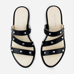 Sandalia plana lila de cuero para mujer - Negro