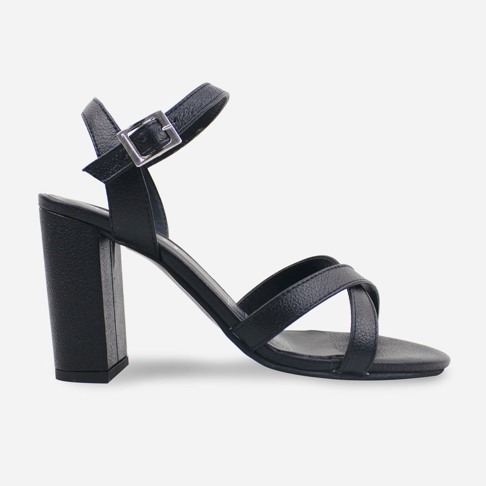 Sandalia tacon rita de cuero para mujer - Negro