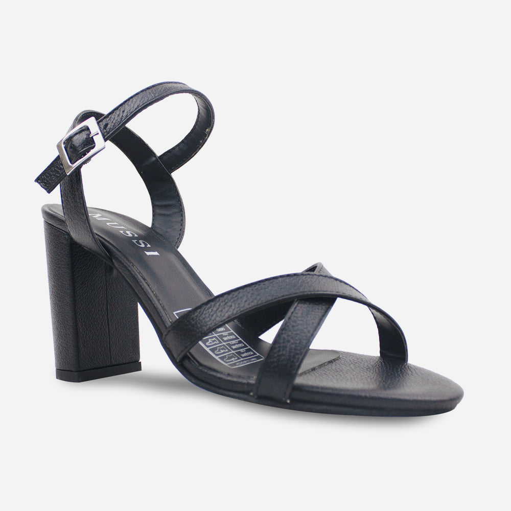 Sandalia tacon rita de cuero para mujer - Negro