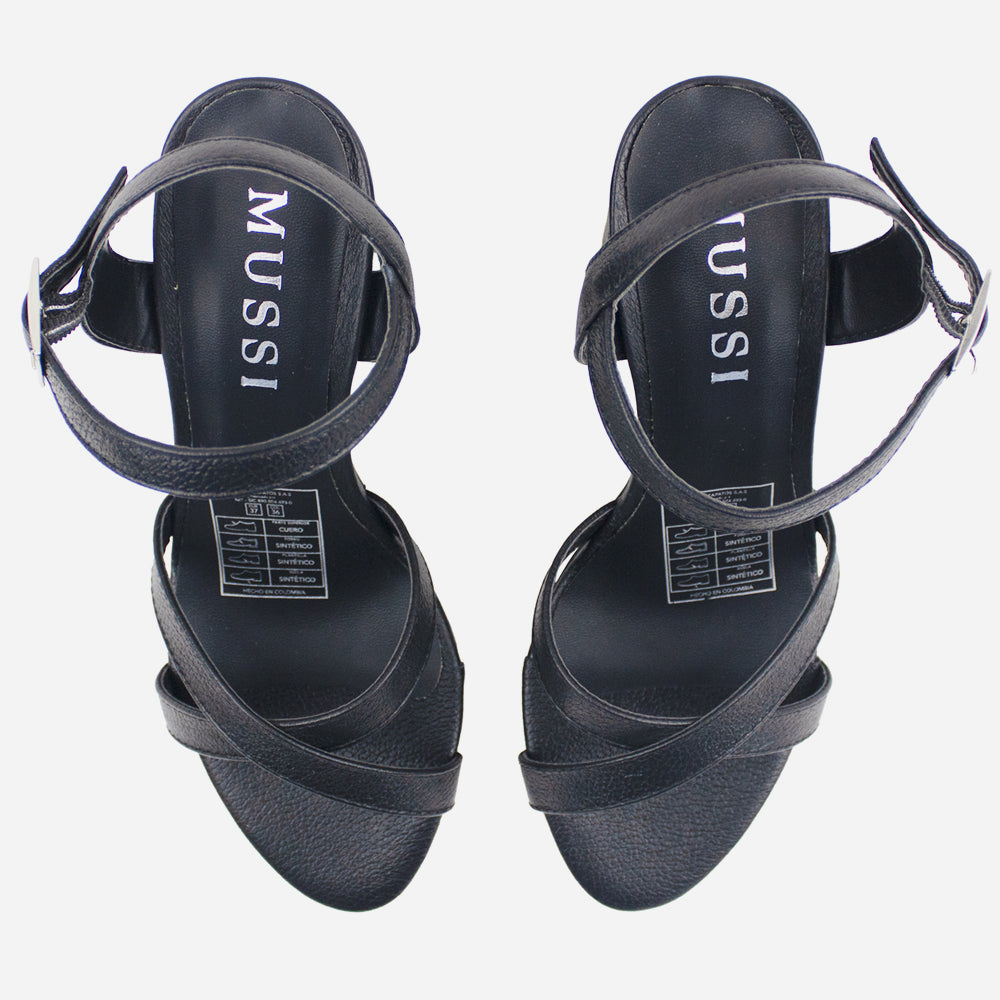 Sandalia tacon rita de cuero para mujer - Negro