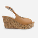 Sandalia plataforma taja de cuero para mujer - Camel
