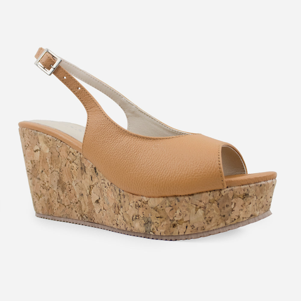 Sandalia plataforma taja de cuero para mujer - Camel