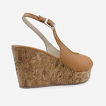 Sandalia plataforma taja de cuero para mujer - Camel