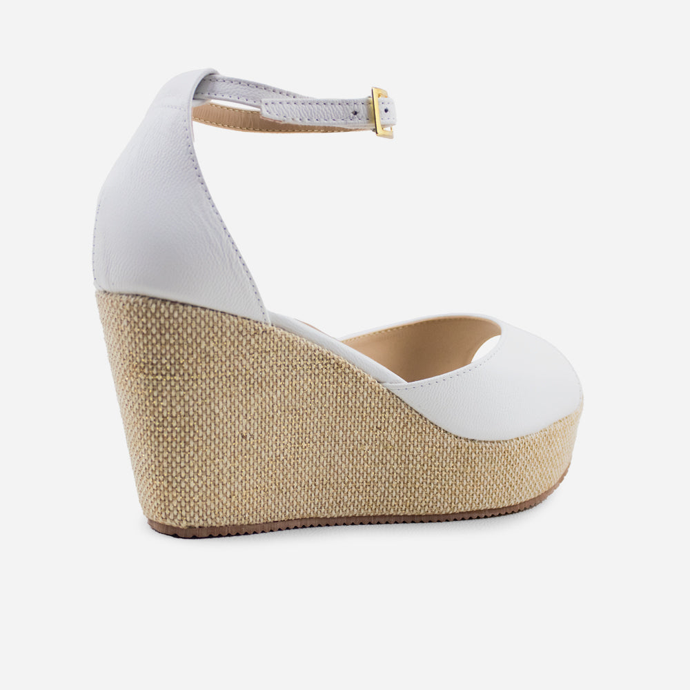 Sandalia plataforma lotus de cuero para mujer - Blanco